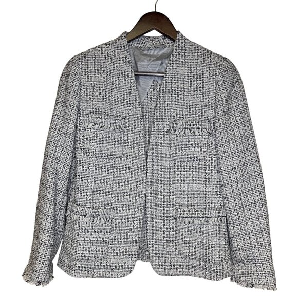 Max Mara Women's Tweed Blazer Jacket Fringe Cuff Pockets Workwear Office Size 10 - Picture 1 of 10